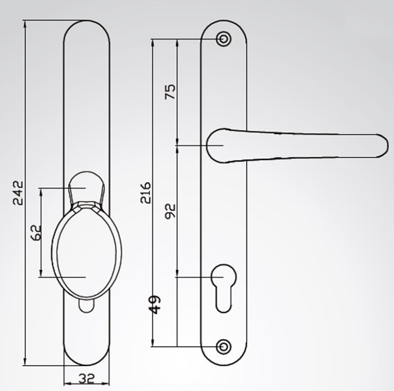 Vita Claymore 215mm Lever/Pad Door Handle